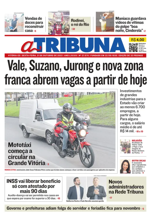 Imagem ilustrativa da imagem Confira os destaques do Jornal A Tribuna desta sexta-feira