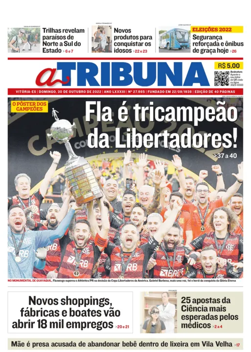 Imagem ilustrativa da imagem Confira os destaques do Jornal A Tribuna deste domingo