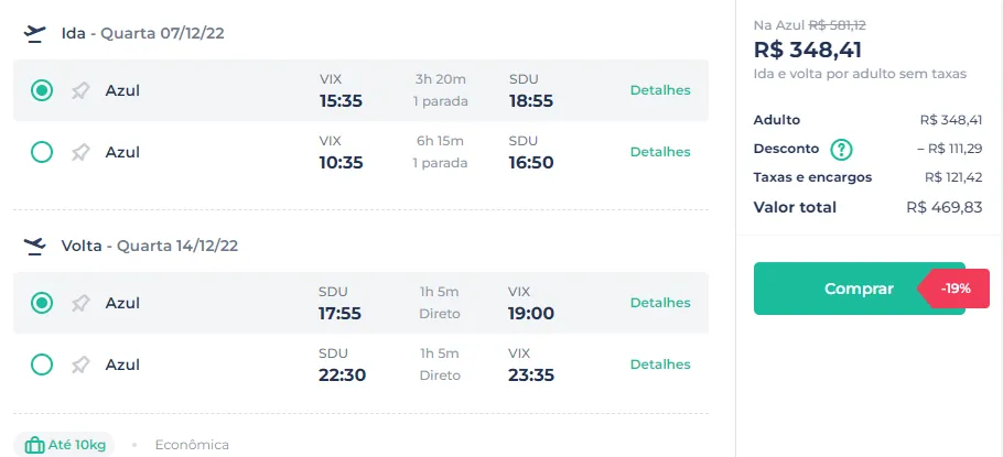 Imagem ilustrativa da imagem Mais de 10 lugares para viajar de avião saindo de Vitória a partir de R$ 456