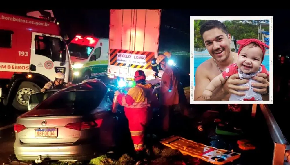 Imagem ilustrativa da imagem Bombeiro e filha morrem em acidente entre carro e carreta em Guarapari