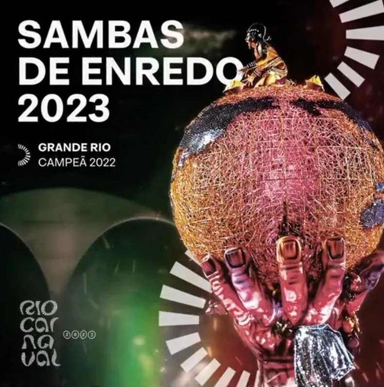 Arte do álbum com os sambas: comissão de frente da Grande Rio de 2022 na imagem