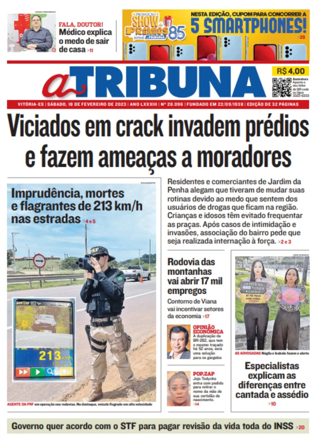 Imagem ilustrativa da imagem Confira os destaques do jornal A Tribuna deste sábado, dia 18 de fevereiro