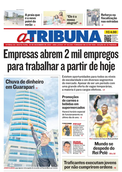 Imagem ilustrativa da imagem Confira os destaques do Jornal A Tribuna desta sexta-feira