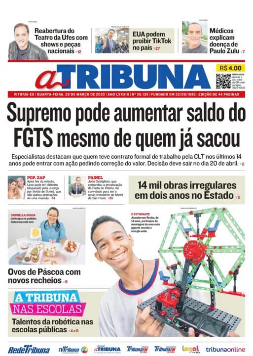 Imagem ilustrativa da imagem Confira os destaques do Jornal A Tribuna desta quarta-feira