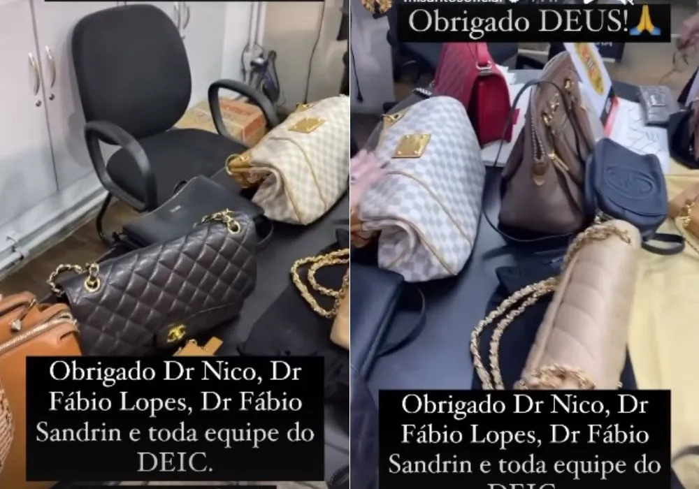 Imagem ilustrativa da imagem Bolsas de grife de Mirella Santos roubadas são recuperadas pela polícia