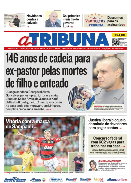 Imagem ilustrativa da imagem Confira os destaques do Jornal A Tribuna desta quinta-feira