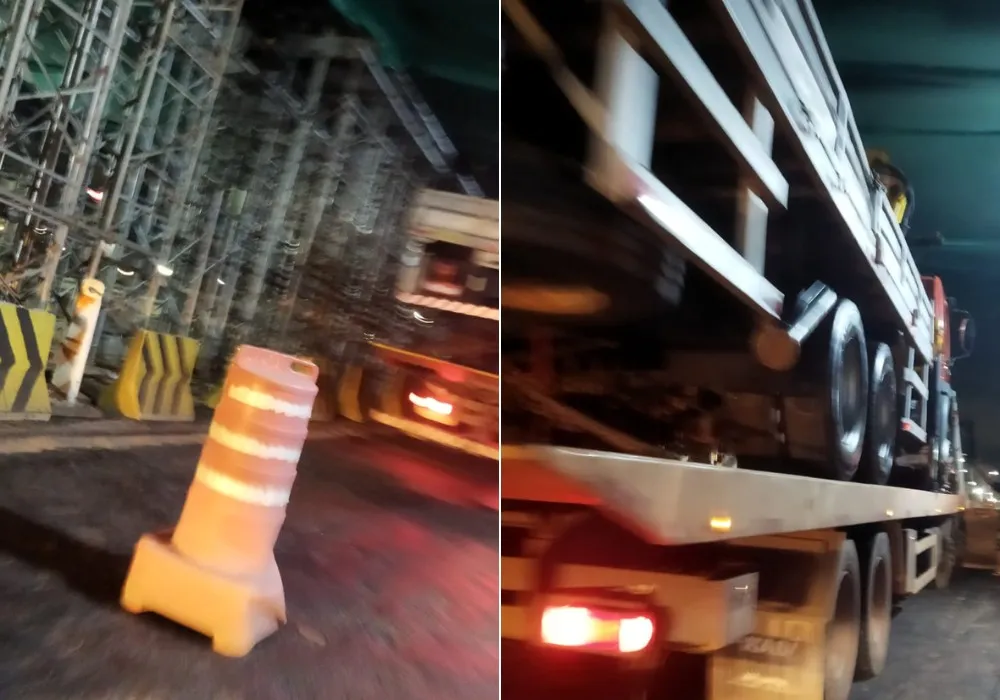 Imagem ilustrativa da imagem Caminhão ultrapassa limite de altura e "fica preso" no Viaduto de Carapina