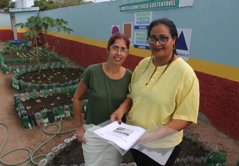 As professoras Ana Sara da Graça e Mara Cristina Azevedo desenvolveram a Horta Geométrica Sustentável