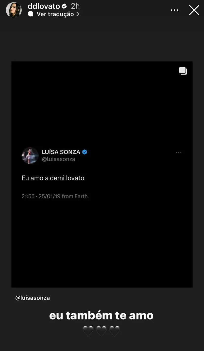 Imagem ilustrativa da imagem Após anunciar parceria, Demi Lovato resgata tuíte antigo de Luísa Sonza