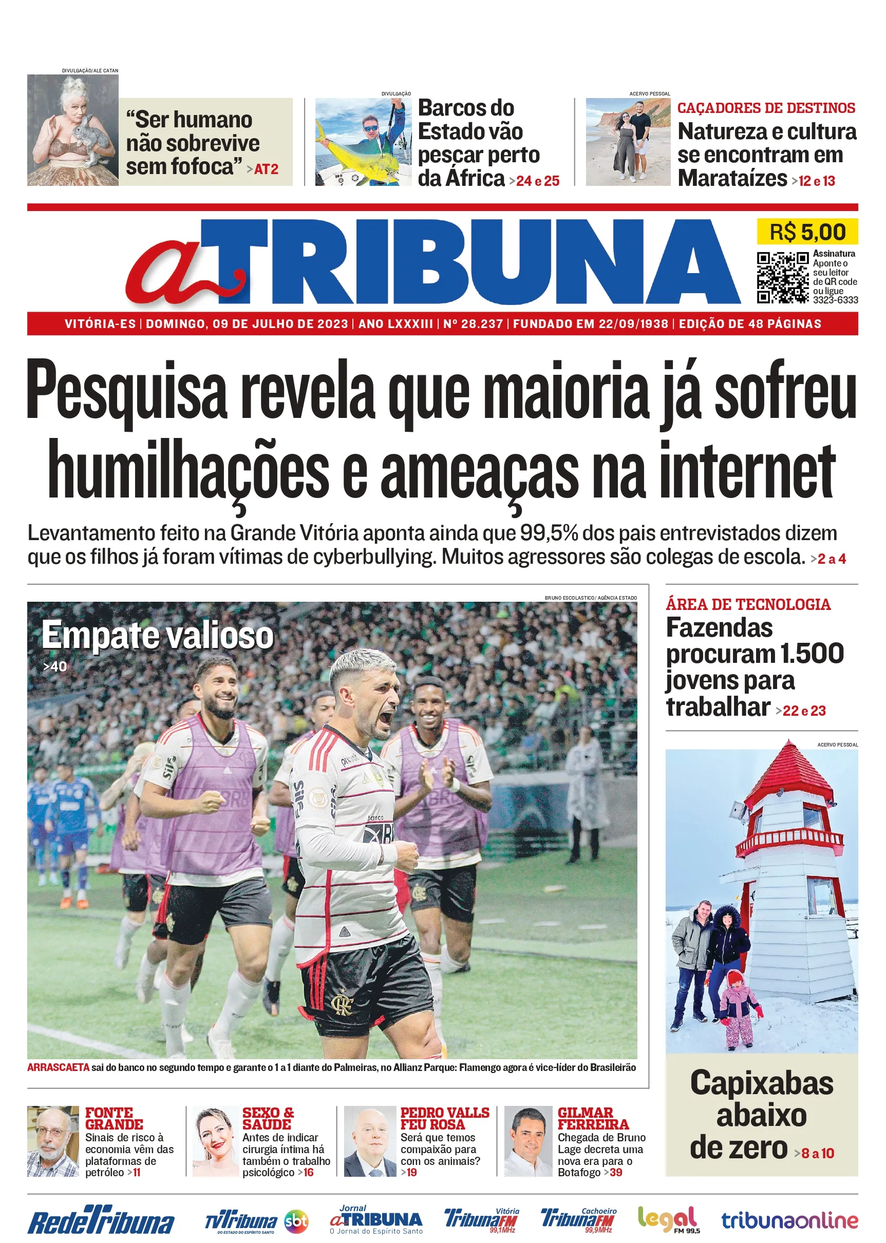 Imagem ilustrativa da imagem Jornal A Tribuna: veja os destaques deste domingo, dia 09 de julho