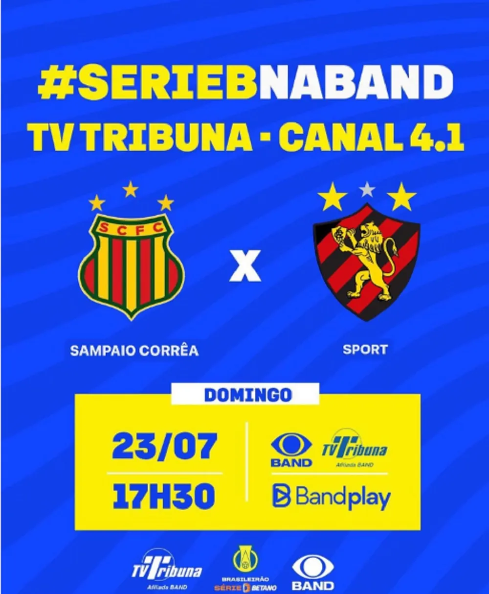 Imagem ilustrativa da imagem TV Tribuna/Band transmite ao vivo Sampaio Correia x Sport neste domingo