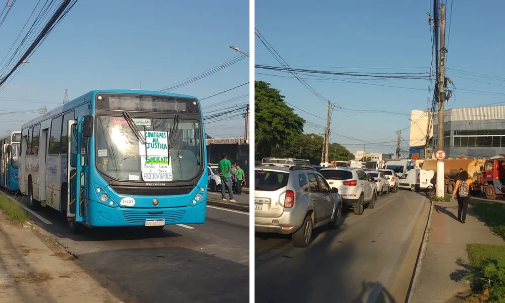 Imagem ilustrativa da imagem Engarrafamento e passageiros sem ônibus após protesto de rodoviários na Serra