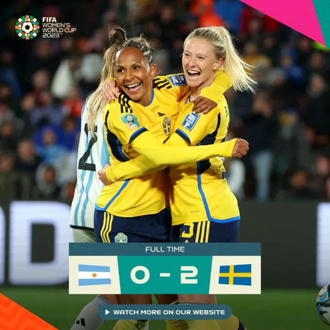 Imagem ilustrativa da imagem Argentina perde por 2 a 0 da Suécia e deixa a Copa do Mundo de Futebol Feminino