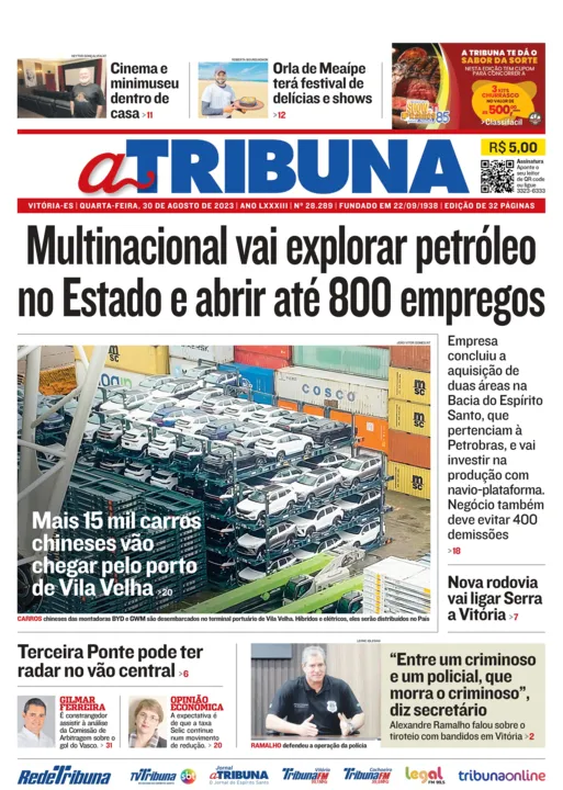 Imagem ilustrativa da imagem Confira os destaques do Jornal A Tribuna desta quarta-feira