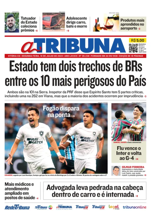 Imagem ilustrativa da imagem Confira os destaques do Jornal A Tribuna desta segunda-feira