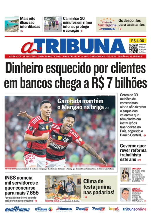 Imagem ilustrativa da imagem Confira os destaques do Jornal A Tribuna desta sexta-feira