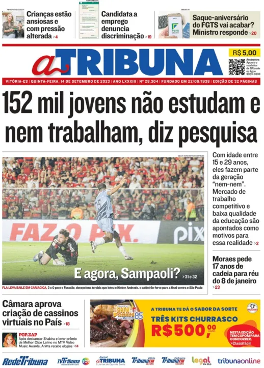 Imagem ilustrativa da imagem Confira os destaques do jornal A Tribuna desta quinta-feira