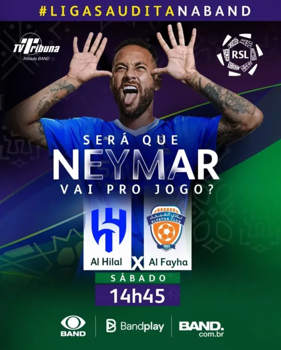 Imagem ilustrativa da imagem TV Tribuna/Band transmite neste sábado jogo da liga árabe. Neymar vai estrear?