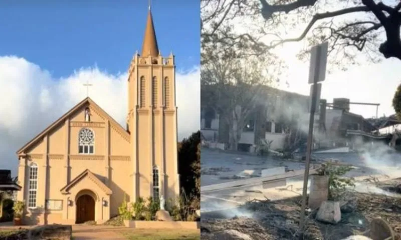 Imagem ilustrativa da imagem VÍDEO | Igreja histórica no Havaí fica intacta após incêndio florestal