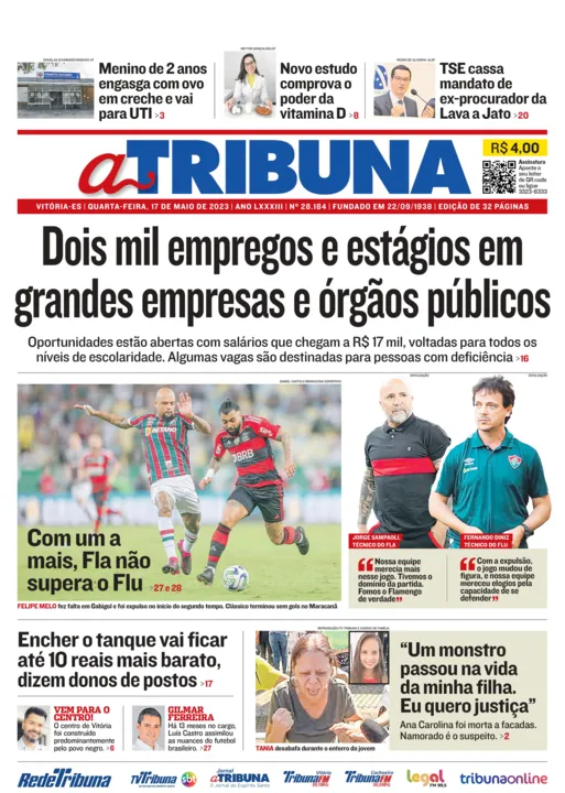 Imagem ilustrativa da imagem Confira os destaques do Jornal A Tribuna desta quarta-feira