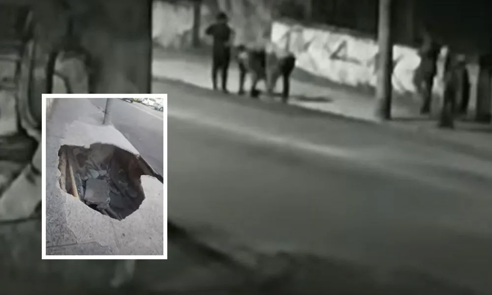 Imagem ilustrativa da imagem VÍDEO | Calçada cede e irmãos são "engolidos" por cratera no RJ