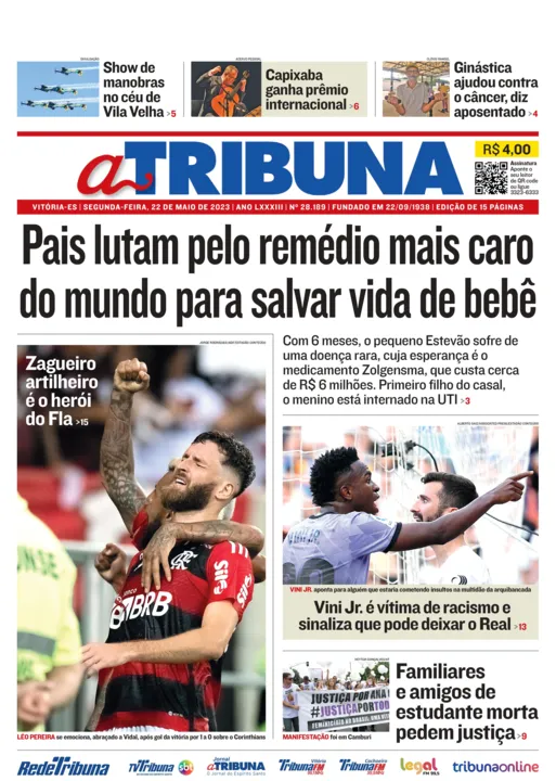 Imagem ilustrativa da imagem Confira os destaques do Jornal A Tribuna desta segunda-feira