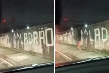 Imagem ilustrativa da imagem Homem rouba celular em frente a muro com aviso "ladrão aqui" no Rio