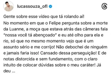 Imagem ilustrativa da imagem VÍDEO | Lucas Souza é criticado por rir de assassinato de ex-namorada