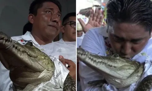 
          Imagem ilustrativa da imagem Prefeito se casa com crocodilo em cerimônia por prosperidade no México
          