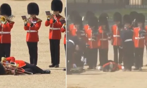 
          Imagem ilustrativa da imagem Soldados da Guarda Real desmaiam de calor em evento com príncipe William
          