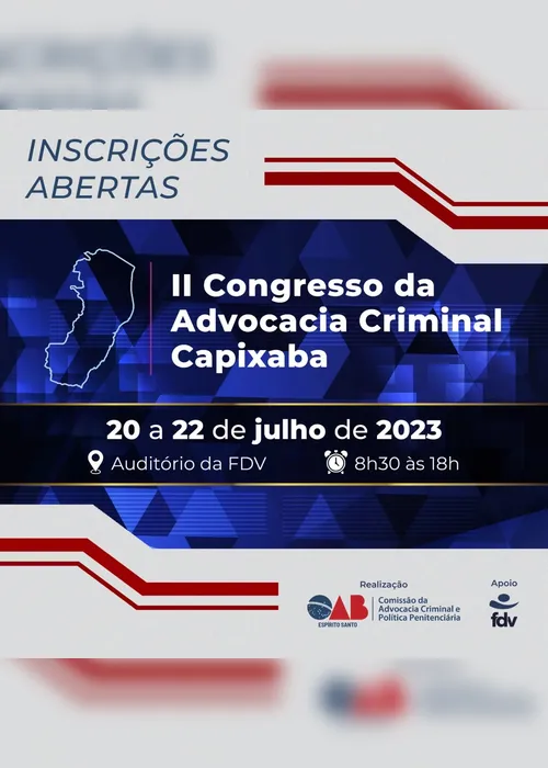Imagem ilustrativa da imagem Começa amanhã o II Congresso da Advocacia Criminal Capixaba
