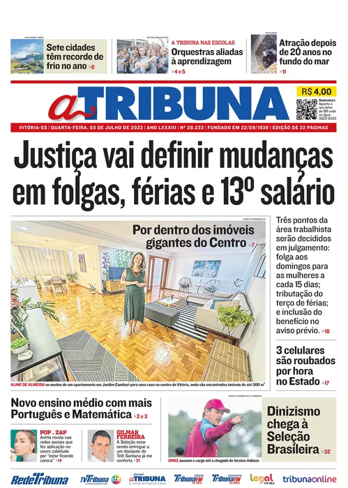 Imagem ilustrativa da imagem Confira os destaques do Jornal A Tribuna desta quarta-feira
