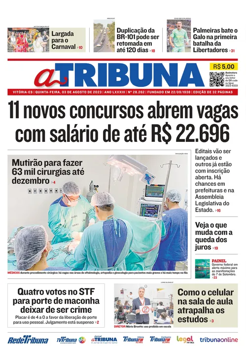 Imagem ilustrativa da imagem Confira os destaques do Jornal A Tribuna desta quinta-feira