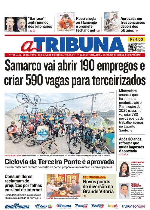 Imagem ilustrativa da imagem Confira os destaques do Jornal A Tribuna desta sexta-feira