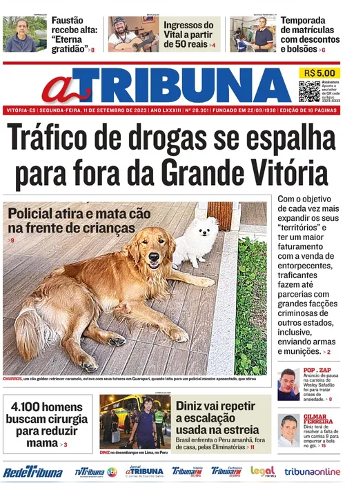 Imagem ilustrativa da imagem Confira os destaques do jornal A Tribuna desta segunda-feira