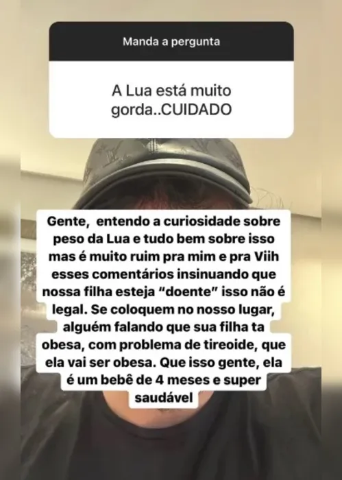 Imagem ilustrativa da imagem Eliezer desabafa sobre críticas contra a filha e pede empatia: “É um bebê"