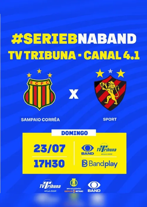 Imagem ilustrativa da imagem TV Tribuna/Band transmite ao vivo Sampaio Correia x Sport neste domingo
