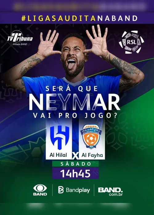 Imagem ilustrativa da imagem TV Tribuna/Band transmite neste sábado jogo da liga árabe. Neymar vai estrear?