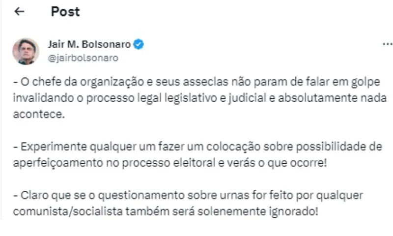 Imagem ilustrativa da imagem Bolsonaro chama Lula de “chefe de organização” um dia após visita do petista ao ES
