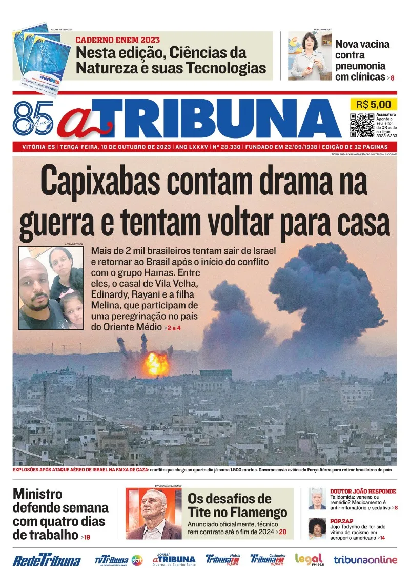 Imagem ilustrativa da imagem Confira os destaques do jornal A Tribuna desta terça-feira