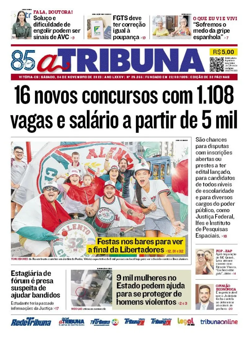 Imagem ilustrativa da imagem Confira os destaques do jornal A Tribuna deste sábado