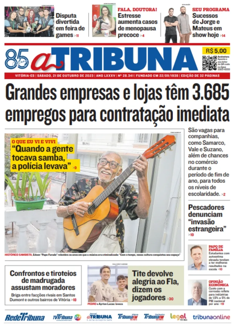 Imagem ilustrativa da imagem Veja os destaques do jornal A Tribuna deste sábado, dia 21 de outubro