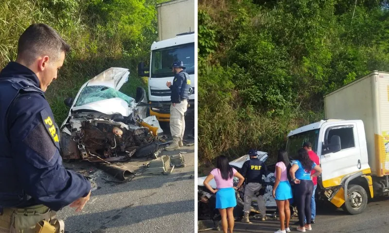 Imagem ilustrativa da imagem Acidente com carro de passeio e caminhões interdita BR-101