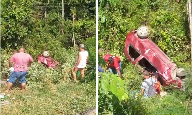 Imagem ilustrativa da imagem Carro capota e cai em ribanceira às margens da BR-101 em Cariacica