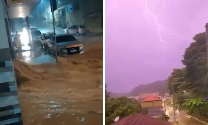 Imagem ilustrativa da imagem Chuva forte provoca alagamentos e faz parte de rua ceder no ES