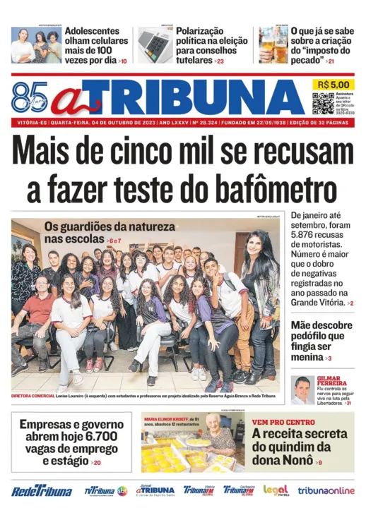 Imagem ilustrativa da imagem Confira os destaques do jornal A Tribuna desta quarta-feira