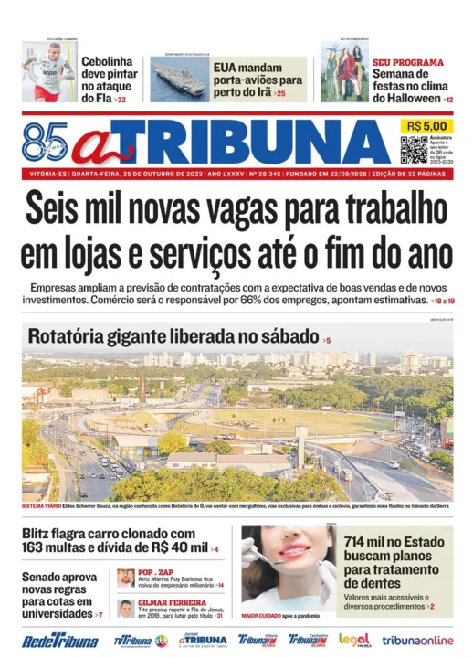 Imagem ilustrativa da imagem Confira os destaques do jornal A Tribuna desta quarta-feira