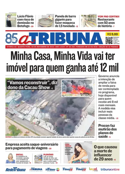 Imagem ilustrativa da imagem Confira os destaques do jornal A Tribuna desta quarta-feira