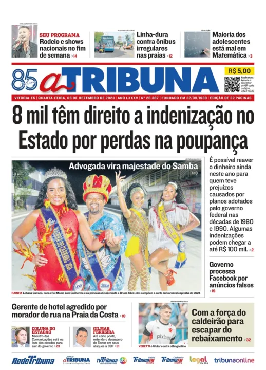 Imagem ilustrativa da imagem Confira os destaques do jornal A Tribuna desta quarta-feira