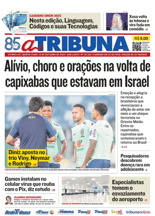 Imagem ilustrativa da imagem Confira os destaques do jornal A Tribuna desta quinta-feira